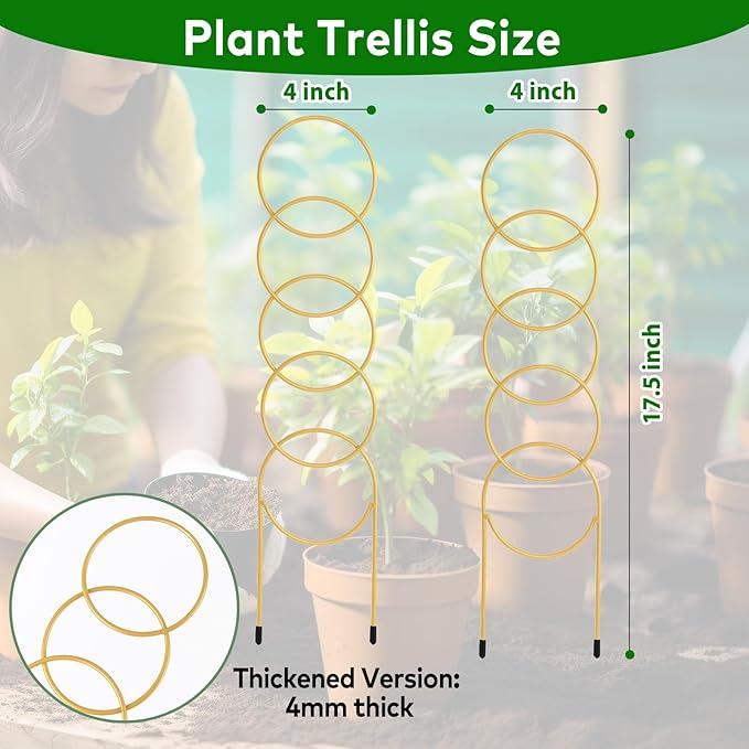 17.5 Inch Plant Trellis Indoor for Climbing Plants,Metal Small Garden Trellis for Potted Plants,Plant Stakes for Indoor Plants Accessories Hoya,Flower,Plant Support,Plant Gifts Gold 2PCS