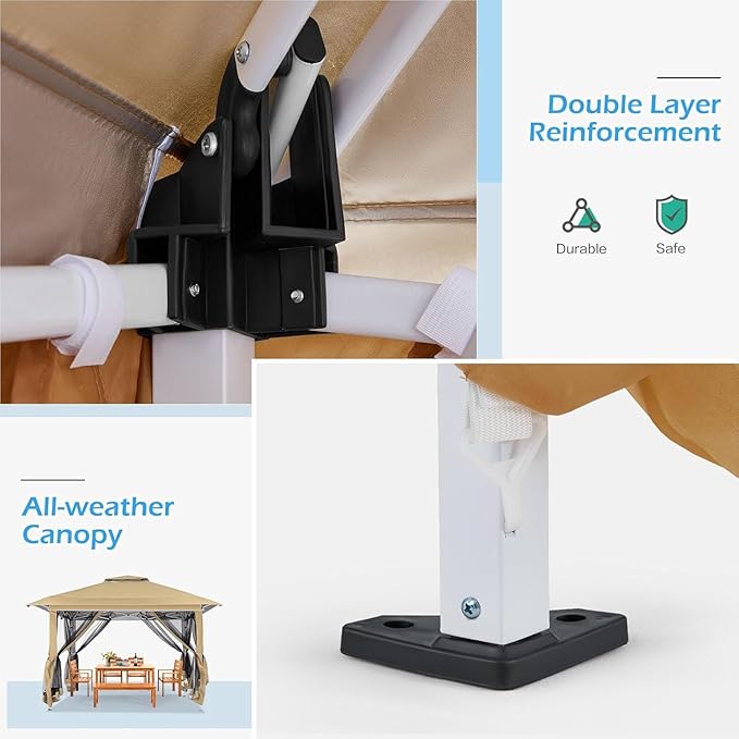 ECOTOUGE Canopy Tent with Sidewalls Instant Shelter Canopy with Carrying Roller Bag, Outdoor Party Gazebo with Waterproof and UV Resistant for Parties, Camping, Picnic (Khaki 12FT)