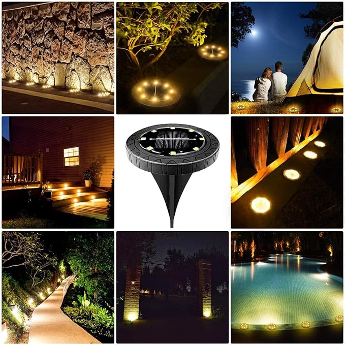 Solar Powered 2Pack, Waterproof LED Outdoor Disk Lights - Solar Garden Lights for Landscape, Pathway, Patio, Yard, Walkway, Lawn, Driveway (Warm White)
