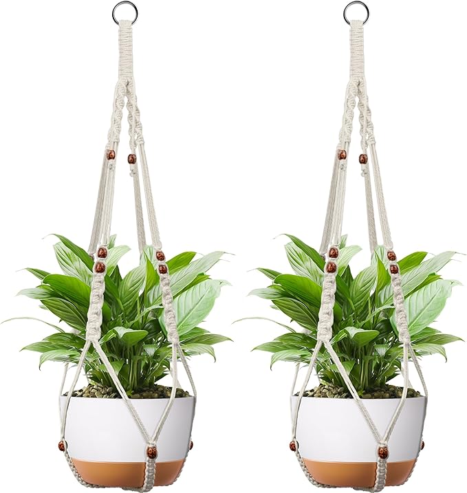 Macrame Plant Hanger - Fits 6 to 15 inches Pots for Indoor Outdoor, 43 Inch, Set of 2, Ivory (POTS NOT Included)