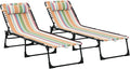 Outsunny Folding Chaise Lounge Chair Set of 2, Patio Sun Tanning Chair, Outdoor Chaise Lounger with 4-Position Reclining Back, Breathable Mesh Seat for Beach, Poolside, Rainbow Striped