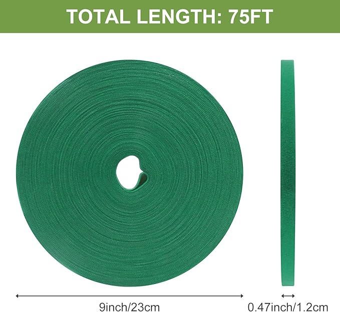SumDirect Plant Tape 75 ft Plant Ties for Climbing Plants Garden Twist Ties Plants Adjustable Green Garden Tape for Plants, Flowers, Vines and Tree (75 ft x 1/2 in)