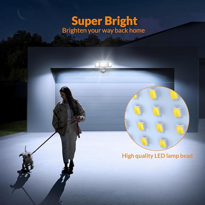 LEPOWER 1600LM LED Solar Security Lights Motion Outdoor, 5500K White Light, IP65 Waterproof Outdoor Flood Solar Light for Yard, Garage（Black）