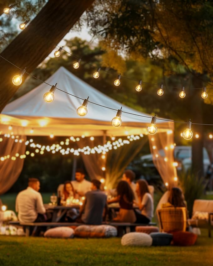 Brightown 209FT LED Outdoor String Lights - Patio Lights with 100 Shatterproof Clear Dimmable Edison Bulbs, Waterproof Connectable Hanging Light for Outside Backyard Porch Party Christmas Decoration