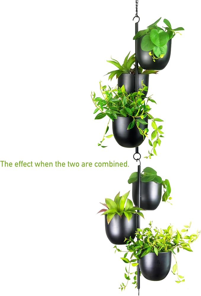 3 Tier Hanging Planters for Indoor & Outdoor, Stackable Black Metal Plant Hanger with 6 Inch Flower Pots, Oval Wall & Ceiling Plant Holder for Modern Home Decor, Balcony, Window, Patio (No Plants)