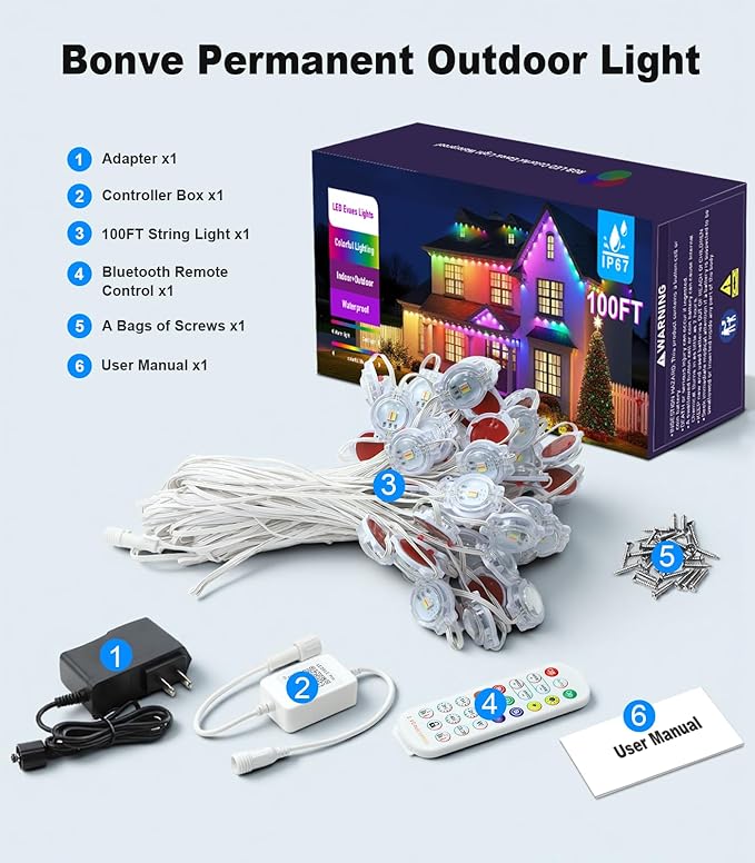 100FT Permanent Outdoor Lights for House, 2025 RGB LED Waterproof Christmas Lights Outdoor with Smart APP Remote Control, Outside Eaves Lighting House Decor for Holiday, Halloween, Roof, Party, Daily