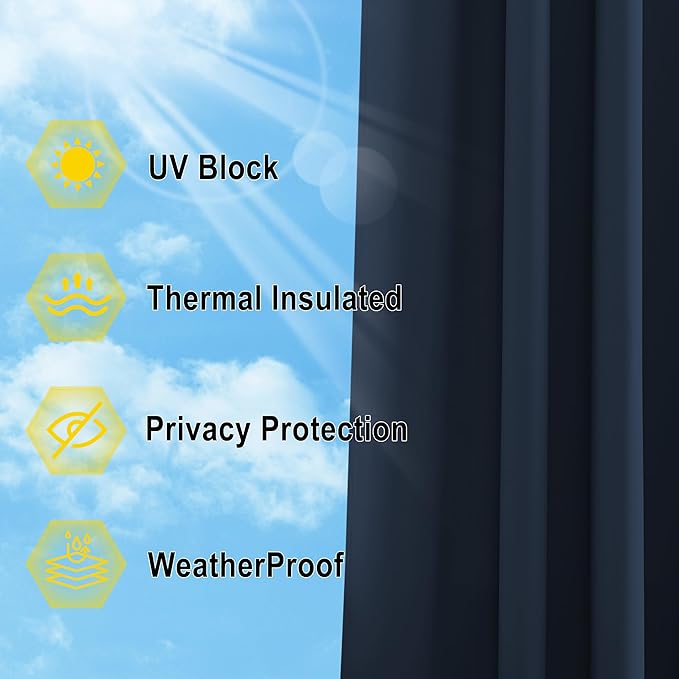 NICETOWN Outdoor Patio Curtain Waterproof, Sun Blocking Weatherproof Porch Decor Thermal Insulated Outside Covering Privacy Shades for Garden/Deck, W52 x L72 inches, Navy Blue, 1 Panel