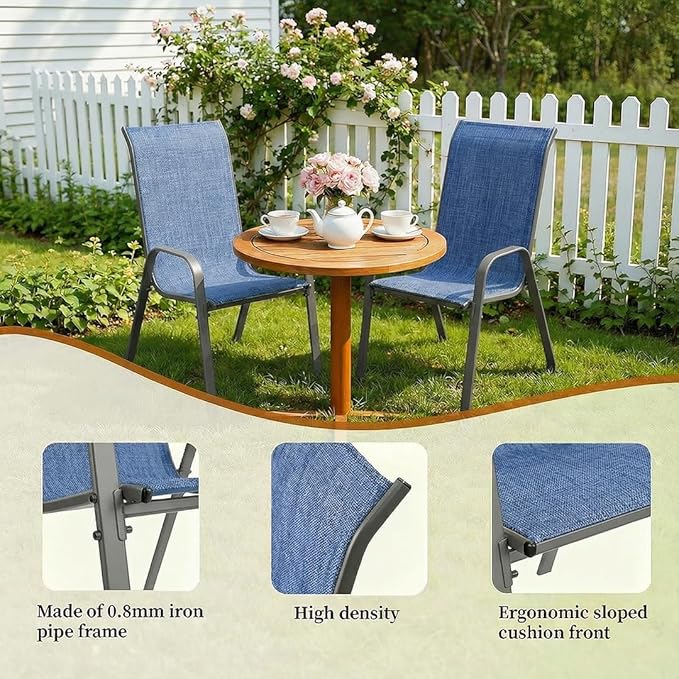 MAMIZO Patio Dining Chairs, Stackable All Weather Teslin Chair, Heavy Duty Outdoor Breathable Chairs Set, w/Armrests, Upgraded Chair FeetW/Strenthened Iron Spacers, 330 LBS (8, Navy Blue)