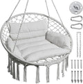 Greenstell Hammock Chair, Macrame Swing Chair with Comfy Cushion, Boho Hanging Chair for Outdoor & Indoor, Perfect for Bedroom, Patio, Balcony, Hold up to 350Lbs, Grey