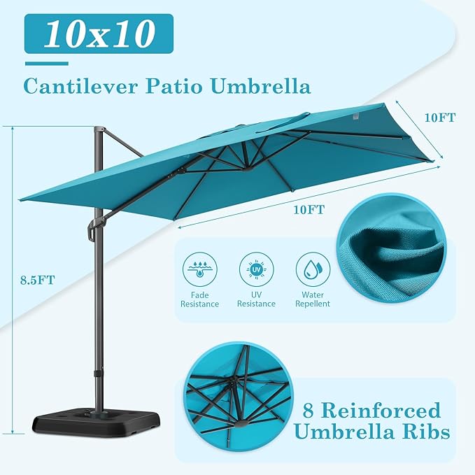 HOTEEL10x10ft Patio Umbrella Cantilever Umbrellas - Upgrade and Intensify - 360 Rotation and 5 Angles Adjustment - Aluminum Offset Pool Umbrella Outdoor Umbrellas for Patio Garden Pool