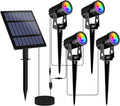 T-SUNUS RGB Solar Spot Lights Outdoor Christmas, Color Changing Landscape Spotlights Waterproof IP65 9.8ft Cable Separated Panel for Flag Patio Pathway Yard Garden Wall Halloween Holiday Decoration