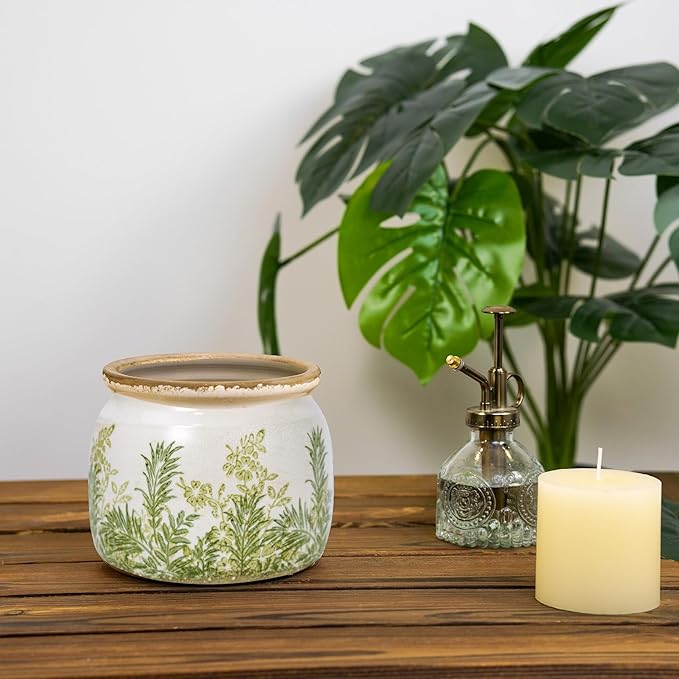 Flower Pot,Vintage Ceramic Pot for Planter with Drainage Holes, 6.29 inch Ice Crack Glazed Indoor Planters Pot for Indoor,Tucan Home Decor,Gardening Gifts (French Country)