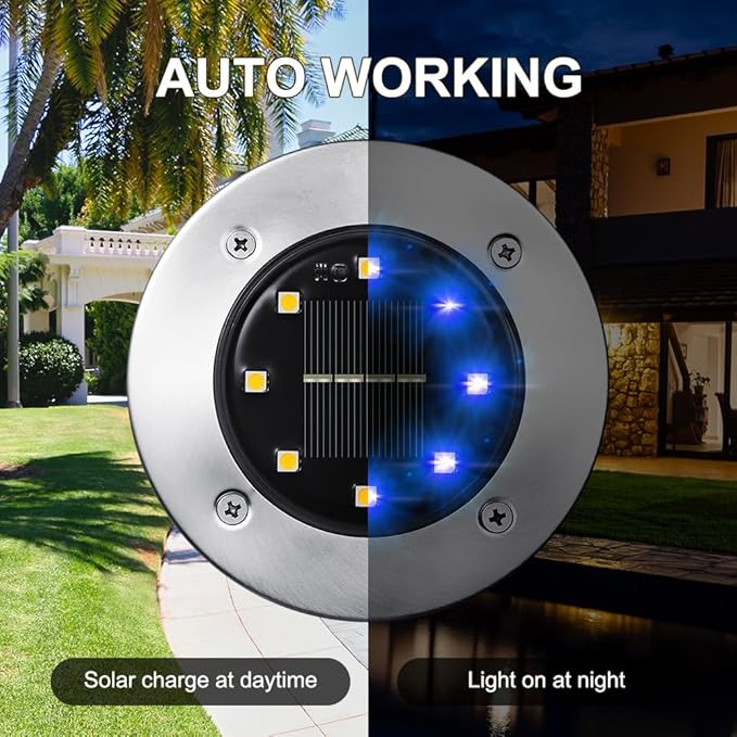 LYHOPE Solar Ground Lights Outdoor, 8 Pack 8 LED Solar Disk Lights Waterproof Garden In-ground Pathway Light Landscape Lighting for Lawn,Yard,Deck,Patio,Walkway (Blue)