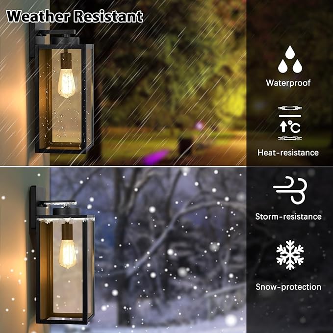 Large Size Outdoor Wall Light Fixtures, Exterior Lighting Fixtures Porch Sconces Wall Mounted, Waterproof Black Outdoor Wall Lanterns Lamps, Outside Lights for House Patio Front Door Entryway, 2-Pack