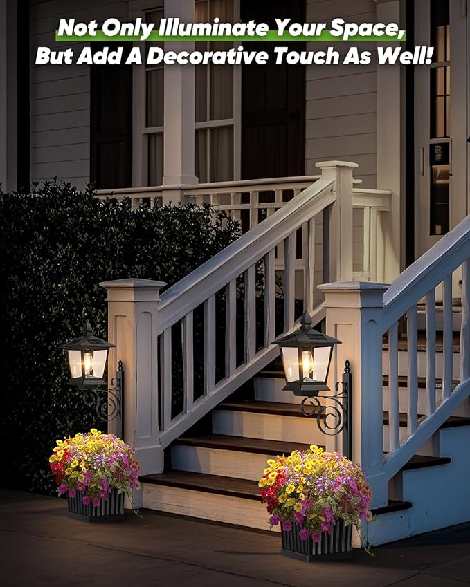 Outdoor Flower Pots 2 in 1, Solar Lamp Post with Planter, Metal Pole, Wall Mount/Standing Solar Planter Lights IP65 Waterproof, Decorative Lamp for Garden, Patio, Porch, 1-Pack (Flowers not Included)