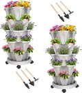 DUNCHATY Stackable Planter, Vertical Garden Planter with Wheels and Tools, Self Watering Strawberry Planter Indoor/Outdoor 5 Tier Herb Planter Pots for Growing Vegetables and Succulents,Gray