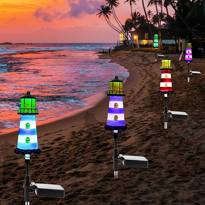 Lighthouse Outdoor Solar Lights, 2 Packs Outdoor Waterproof, Solar Trail Lights Decor Your Garden Lighthouse, Flower beds, Patio Lights walkways Garden Decor for Outside
