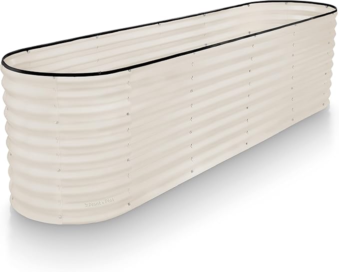 Plant & Plot Galvanized Raised Garden Beds Outdoor // 8×2×2 ft Planter Raised Beds for Gardening, Vegetables, Flowers // Large Metal Garden Box (White) // Patented Tool-Free Design