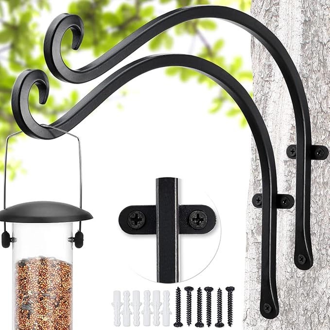 Qiang Ni Outdoor Bird Feeder Hanger Hooks: 12-Inch 50Lbs Wall Hanging Plant Bracket Indoor - 2 Pieces Plant Hooks for Hanging Flower Baskets