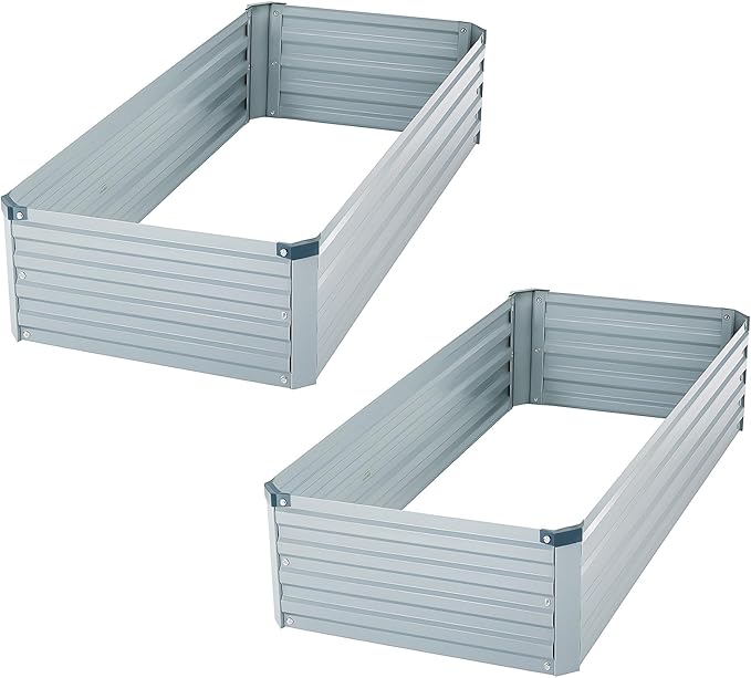 2 Pack 4x2x1FT Galvanized Raised Garden Bed Kit, Outdoor Metal Planter Box for Vegetables, Bottomless Rectangular Gardening Bed with Support Rods, Tool-Free Assembly, Gray