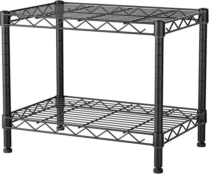 Xcity Storage Shelves, 2 Tier Heavy Duty Metal Shelving Unit with Wheels, 700 LBS Capacity Adjustable Steel Wire Shelf Organizer for Pantry, Kitchen, Garage, 14" D x 24" W x 20" H, Black