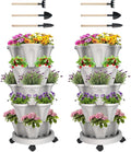 GameXcel Vertical Planter 7 Tier Stackable Planters Garden Planters Strawberry Herb Flower and Vegetable Planter Indoor Outdoor Gardening Pots with Removable Wheels and Tools 2-Pack