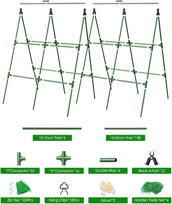 4 Pack Cucumber Trellis, Garden Trellis for Climbing Plants Outdoor, A-Frame Cucumber Trellis for Raised Bed, Plant Grow Support for Tomato, Squash, Vegetable, Flower(33"x47"x4Pcs)