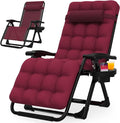 Suteck Zero Gravity Chair, Reclining Camping Lounge Chair w/Removable Cushion, Upgraded Lock and Cup Holder, Reclining Patio Chairs Folding Recliner for Indoor and Outdoor, Claret