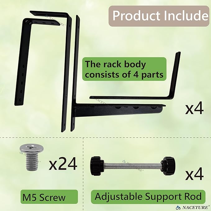 Window Box Brackets for Railing- 4 Pcs Adjustable Planter - Sturdy, Stable Flower Box Brackets for Railings, Balconies and Fences- Upright Railing Plant Holder (Black 4 Pack)
