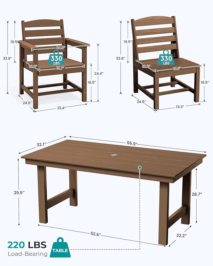 SERWALL Patio Dining Sets for 10 Person, HDPE Dining Set with 2 Tables, 8 Armless Chairs and 2 Armed Dining Chairs, Brown