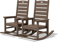 SERWALL Outdoor Rocking Chair Set of 2, Oversized Rocking Chair with Footboard for Adults, HDPE All Weather Resistant Rocking Chairs for Patio, 350lbs Weight Capacity,Coffee