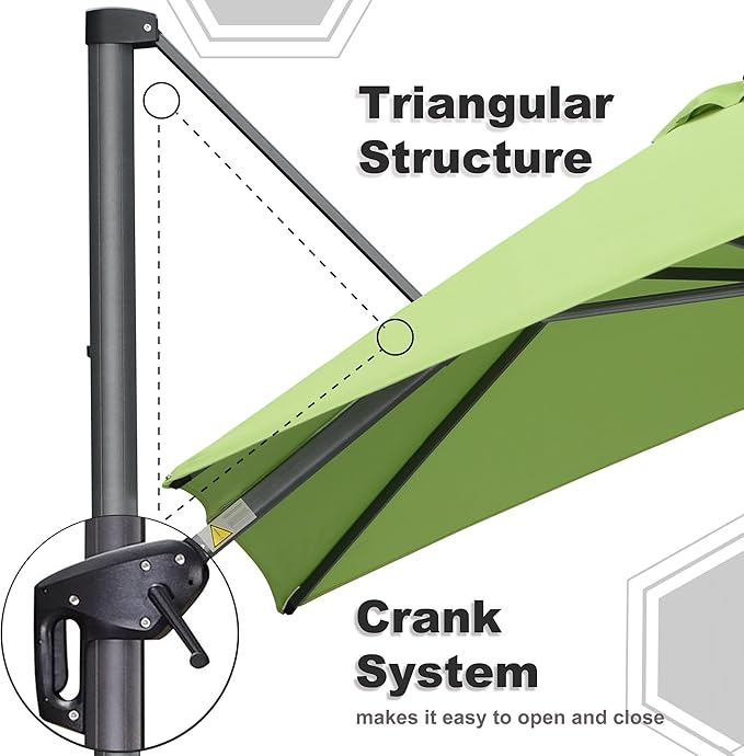 PURPLE LEAF 9' X 11.5' Square Cantilever Umbrella Patio Umbrella with Base Outdoor Umbrella Aluminum Offset with 360-degree Rotation for Garden Deck Pool Patio Apple Green