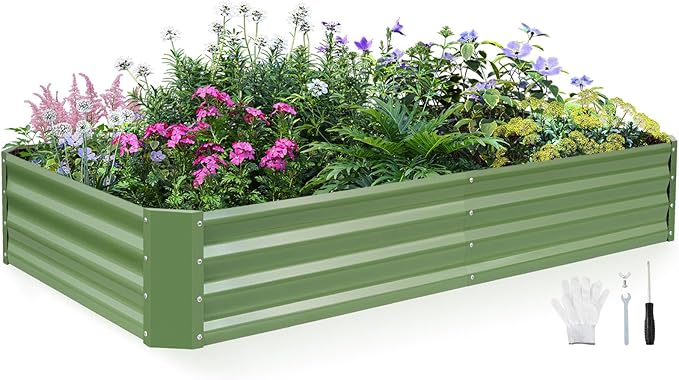 INNO STAGE Galvanized Raised Garden Bed Kit, 6x3x1FT Metal Raised Garden Beds for Vegetables, Rust-Resistant & Easy Assembly, Outdoor Raised Beds for Gardening, Flowers, Herbs (Green)