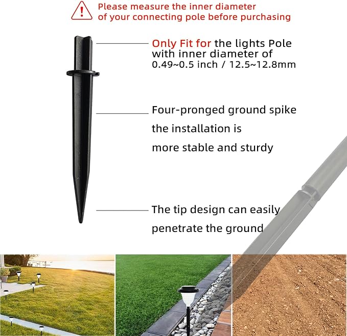 10 Pack Solar Light Stakes Replacement (Fit for Inner Diameter 0.49 inch), Plastic Reinforced Ground Spikes for Solar Wheat Ear Flower Light Outdoor Landscape Path Christmas Yard Garden Deco