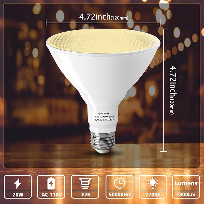 Par38 led Flood Lights Outdoor Light Bulb,Dimmable 1800LM,20W Replace up to 200W,Outdoor Flood Light Bulbs for Backyard,Garage,Porch,Garden,6 Pack 2700K Warm Light