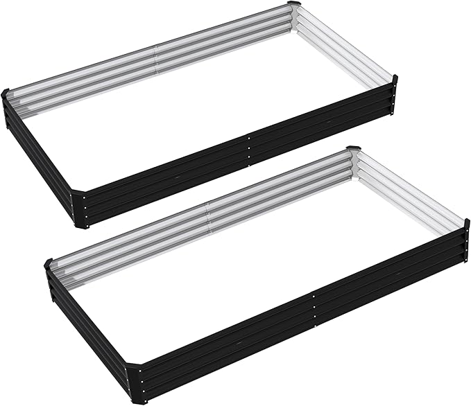 8x4x1ft(2 Pack) Raised Garden Beds Outdoor Kit, No Support Rod, Metal Raised Garden Beds for Vegetables,Fruits,Herb,Flower,Black