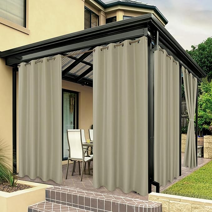 BONZER Outdoor Curtains for Patio Waterproof Thick Privacy Grommet Light Filtering Outside Curtains for Porch Pergola Gazebo Deck, 1 Panel, 84W x 120L inch, Taupe
