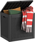 EasyUp 34 Gallon Resin Deck Box Waterproof, UV Resistant Outdoor Storage Box for Delivery, Garden, Patio,and Porch, Rattan Black