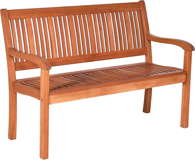 Tangkula Outdoor Wood Garden Bench, 50" W Solid Wood Patio Park Bench with Dense Slatted Backrest & Seat, Curved Armrest, Large Wooden Loveseat Bench for Deck, Porch, Poolside, Yard & Balcony