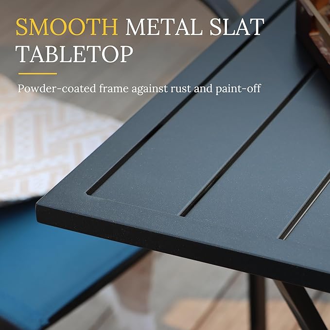 VICLLAX Patio Set for 2, Outdoor Dining Set Includes 28" Small Outdoor Table and 2 Stackable Sling Chairs, Black Tabletop and Grey Fabric