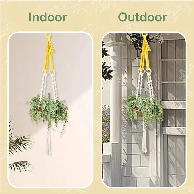 Large Macrame Plant Hangers Indoor & Outdoor (37.4”) Boho Two-Tone Colored Hanging Planters for Indoor Plants, Macrame Wall Hanging Decor for Flower Pots & Baskets (Pots Not Included)