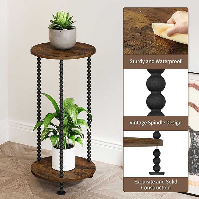 YINMIT Plant Stand Indoor, 2 Tier Small Plant Stand, 23" Tall Metal Spindle Poles Plant Stands, Corner Flower Pot Stand, Plant Tables Indoor, Planter Pot Holder for Balcony Garden Patio Living Room