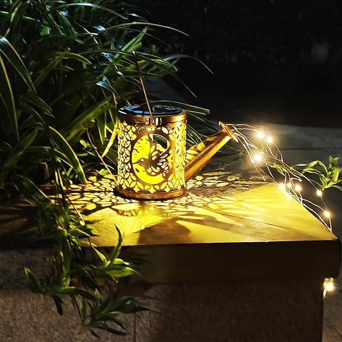 Solar Watering Can Lights, Outdoor Garden Decor,LED Waterproof String Light,Metal Vintage Fairy Tale Lamps Outside,Solar Lantern with Shepherd Hook for Lawn Yard Path (Hummingbird)