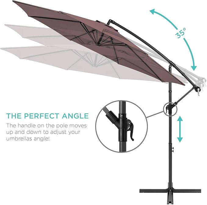 Best Choice Products 10ft Offset Hanging Market Patio Umbrella w/Easy Tilt Adjustment, Polyester Shade, 8 Ribs for Backyard, Poolside, Lawn and Garden - Deep Taupe