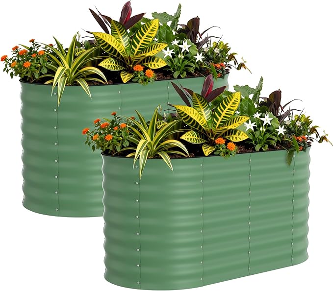 Garvee 2 Pack Galvanized Raised Garden Beds - 4x2x2ft Planter Box for Vegetables, Flowers, Rust-Resistant Garden Box, Easy Assembly Raised Beds, Durable Planters for Outdoor Plants, Green