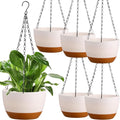 Mumufy 6 Pcs 8 Inch Hanging Planter for Indoor and Outdoor Plants Plastic Hanging Flower Pots with Drainage Hole and Removable Saucer Hanging Plant Holder Plant Hanging Basket (White)