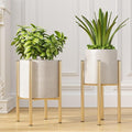 Adjustable Metal Plant Stand Indoor, Mid Century Modern Outdoor Planter Holder for 8 to 14 Inch Pots, Heavy Duty 160 LB Load, Corner Floor Stand for Home Garden Decor Golden 2 Pack