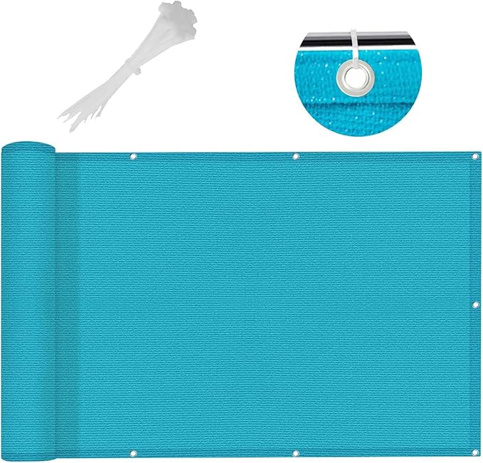 LOVE STORY 3'x10' Turquoise Blue Balcony Screen Privacy Fence Cover -Mesh Privacy Screen UV Protection Weather-Resistant 3 FT Height Shield for Deck, Patio, Backyard, Outdoor Pool, Porch, Railing
