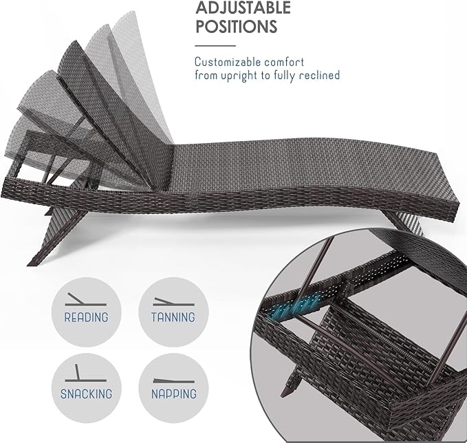 Nestl Chaise Lounge Chair Outdoor Set of 4, Wicker Patio Lounge Chair, Outdoor Lounge Chair with Reclining Backrest