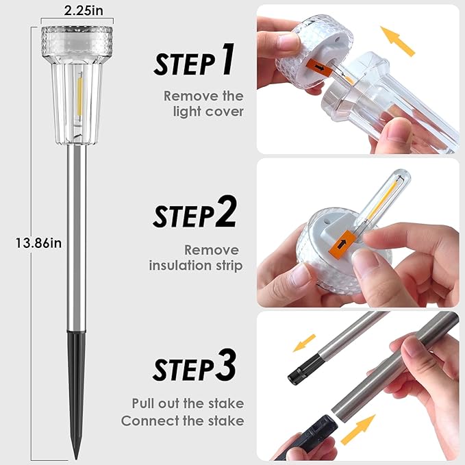 Mancra Solar Lights Outdoor Waterproof, 8 Pack Stainless Steel Tungsten Bulb Solar Pathway Lights Waterproof Garden Decor for Path Yard Lawn Walkway Driveway